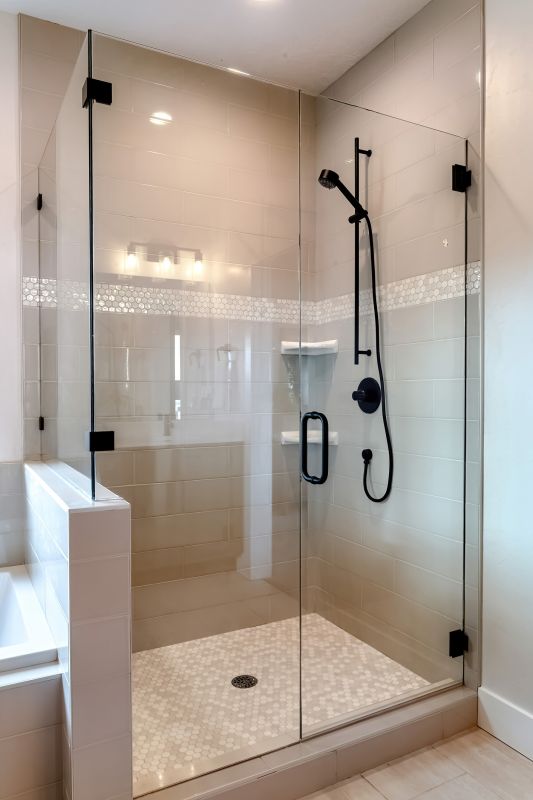 Open Shower with Black Framed Glass